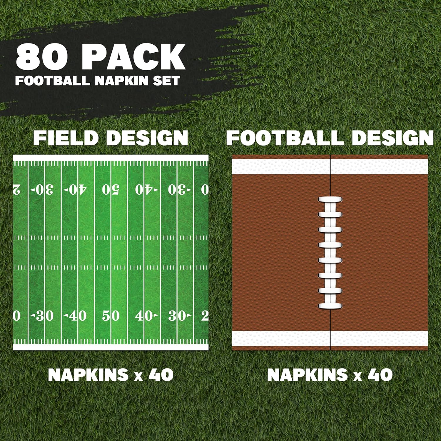 80 Pack Football Field Napkins - Set of 80 - Football Napkin Party Decor Supplies - Sports Football Napkins for Parties and Tailgates - Game Day Football Party Decorations (5" x 5")