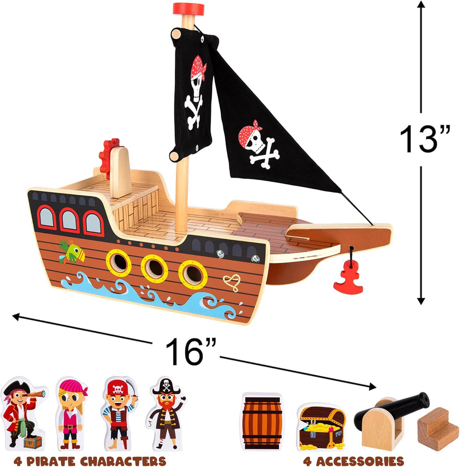 Wooden Pirate Ship Toy Set for Kids - Pirate Play Set