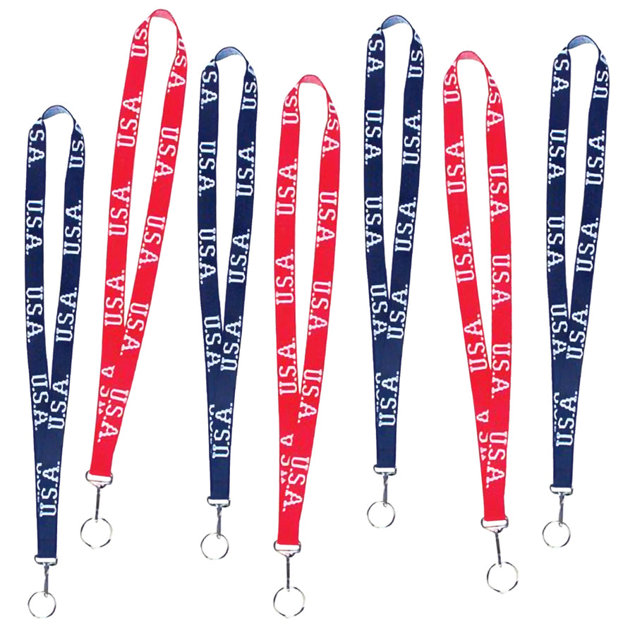 Patriotic Keychain Lanyards, Set of 12, 4th of July Party Favors, Red and Blue Lanyards with Key Ring and Metal Clip, Fun Accessories and Gifts for Patriotic Holidays and Events