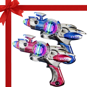 ArtCreativity Red & Blue Super Spinning Space Toy Gun Set with Flashing Lights & Sound Effects, Pack of 2 Space Guns, Light Up Toys for Boys & Girls, Batteries Included