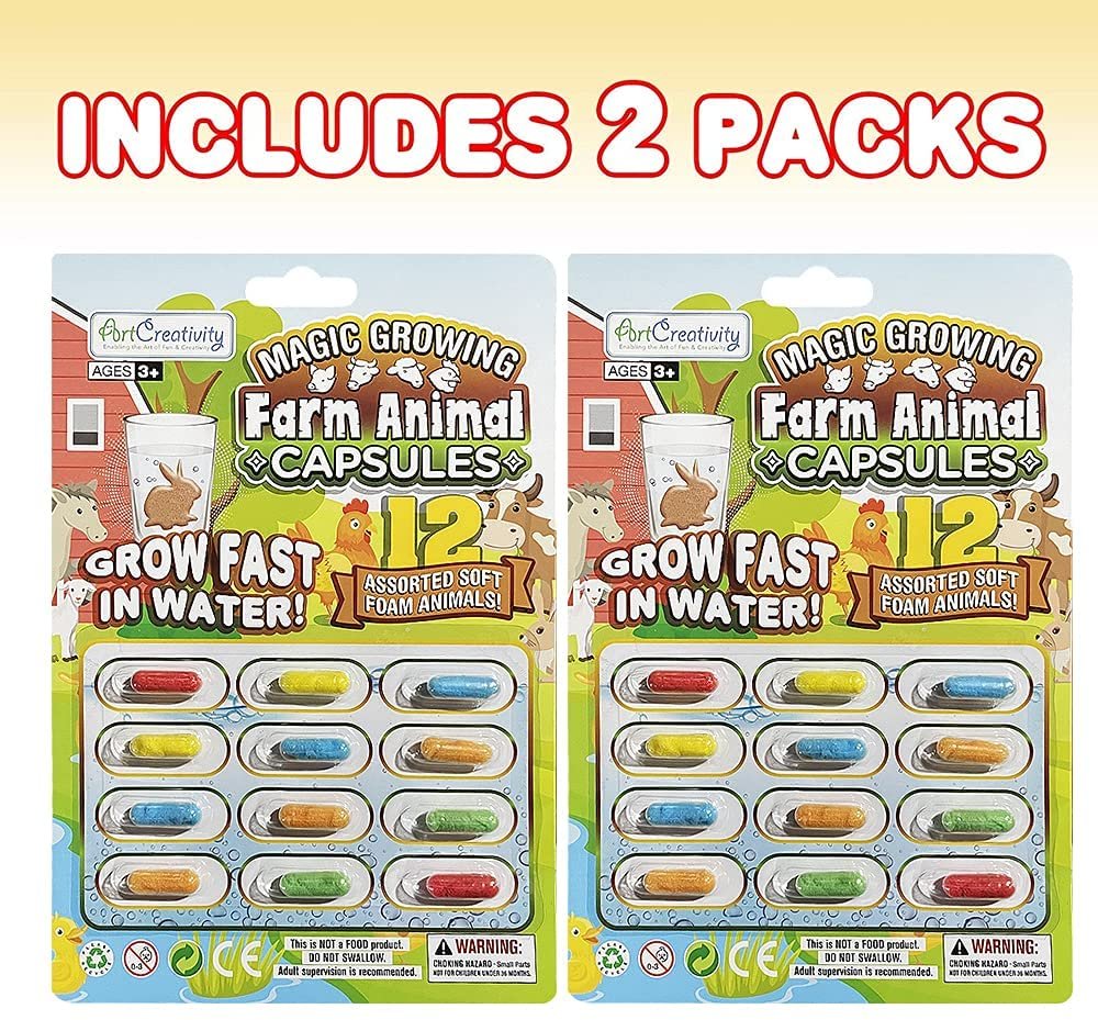 ArtCreativity Magic Growing Farm Animal Capsules, 2 Packs with 12 Expanding Animal Capsules Each, Grow in Water, Cute Color and Design Variety, Kids’ Birthday Party Favors, Contest Prize or Gift Idea