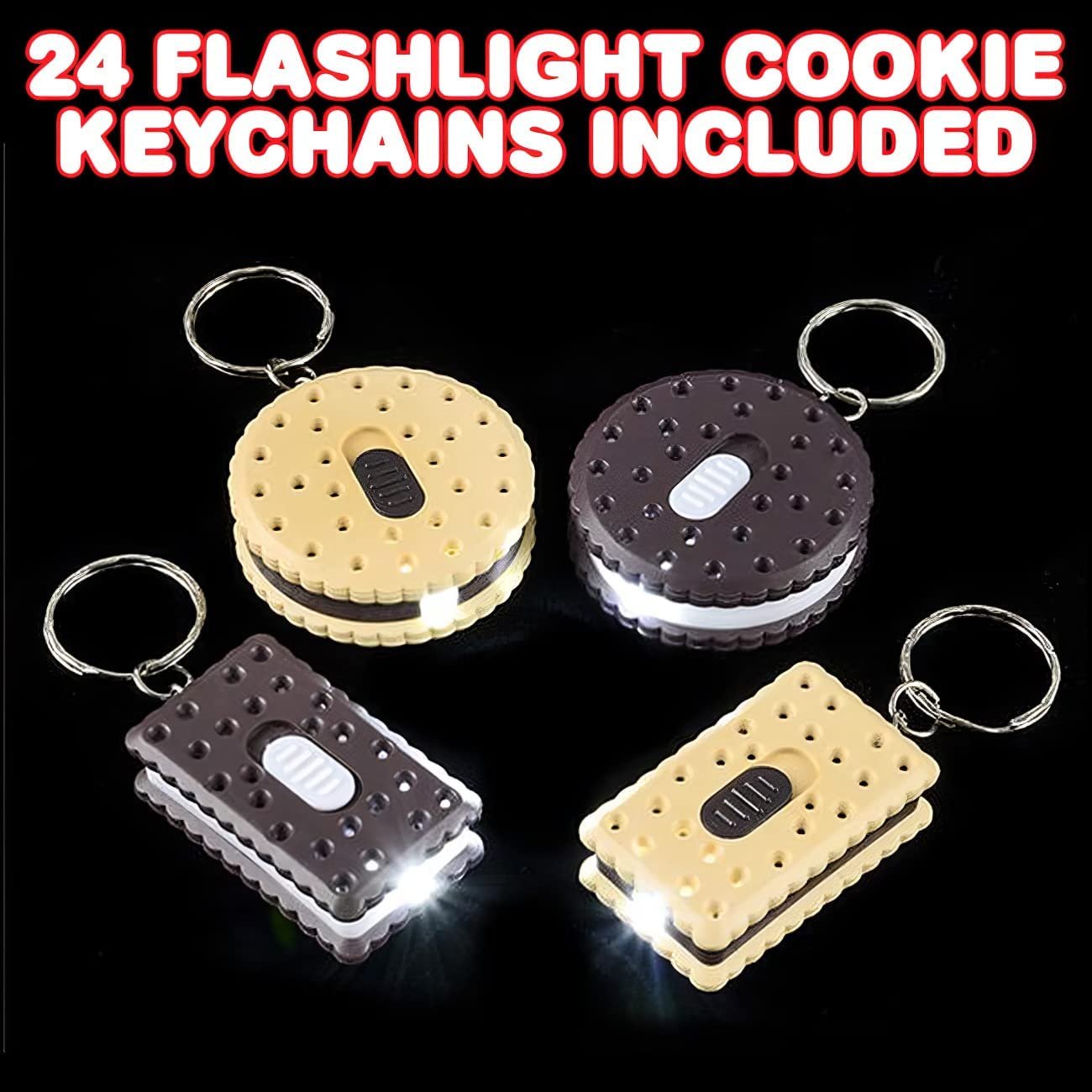 ArtCreativity Sandwich Cookie Flashlight Keychains, Pack of 24, LED Key Chains in Assorted Cookie Replicas, Durable Plastic Keyholders, Birthday Party Favors, Goodie Bag Fillers for Kids