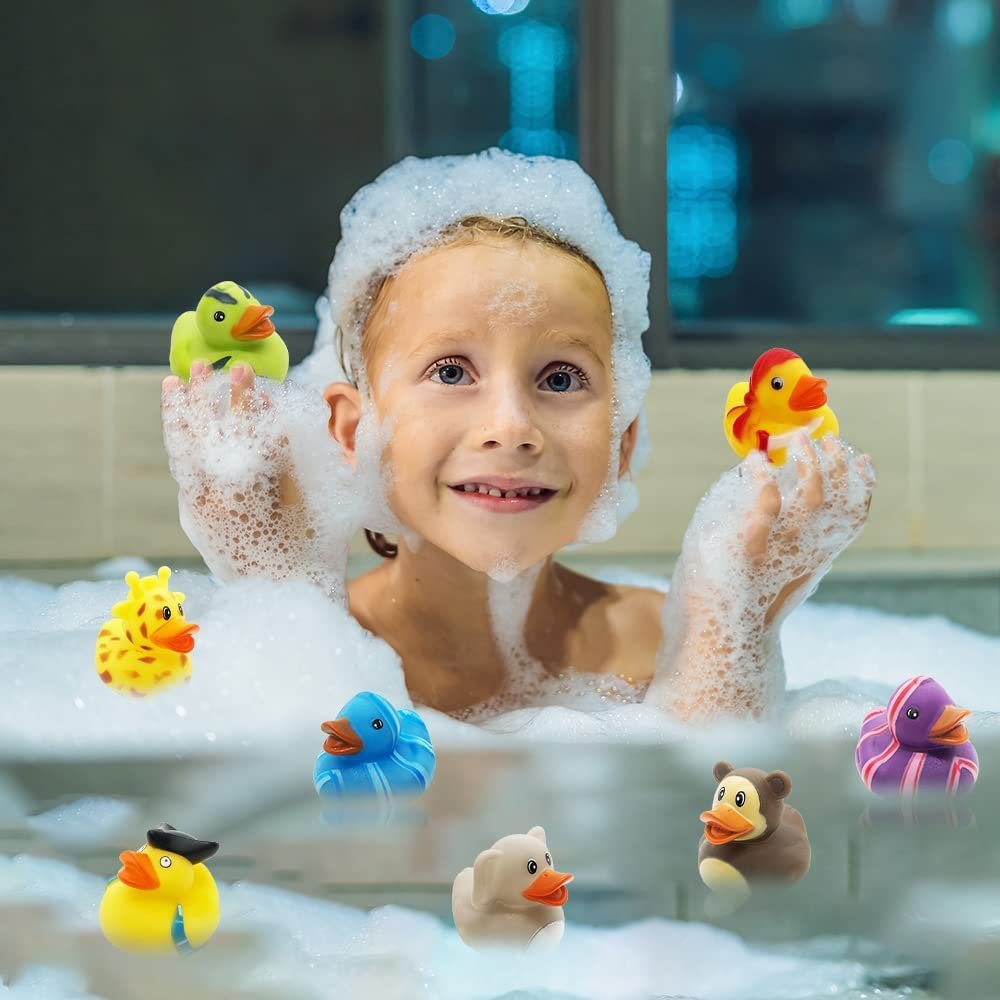 ArtCreativity Assorted Rubber Duckies for Kids, Pack of 100, Duck Bathtub Pool Toys with 17 Different Designs, Fun Carnival and Christmas Party Supplies, Birthday Party Favors for Boys and Girls