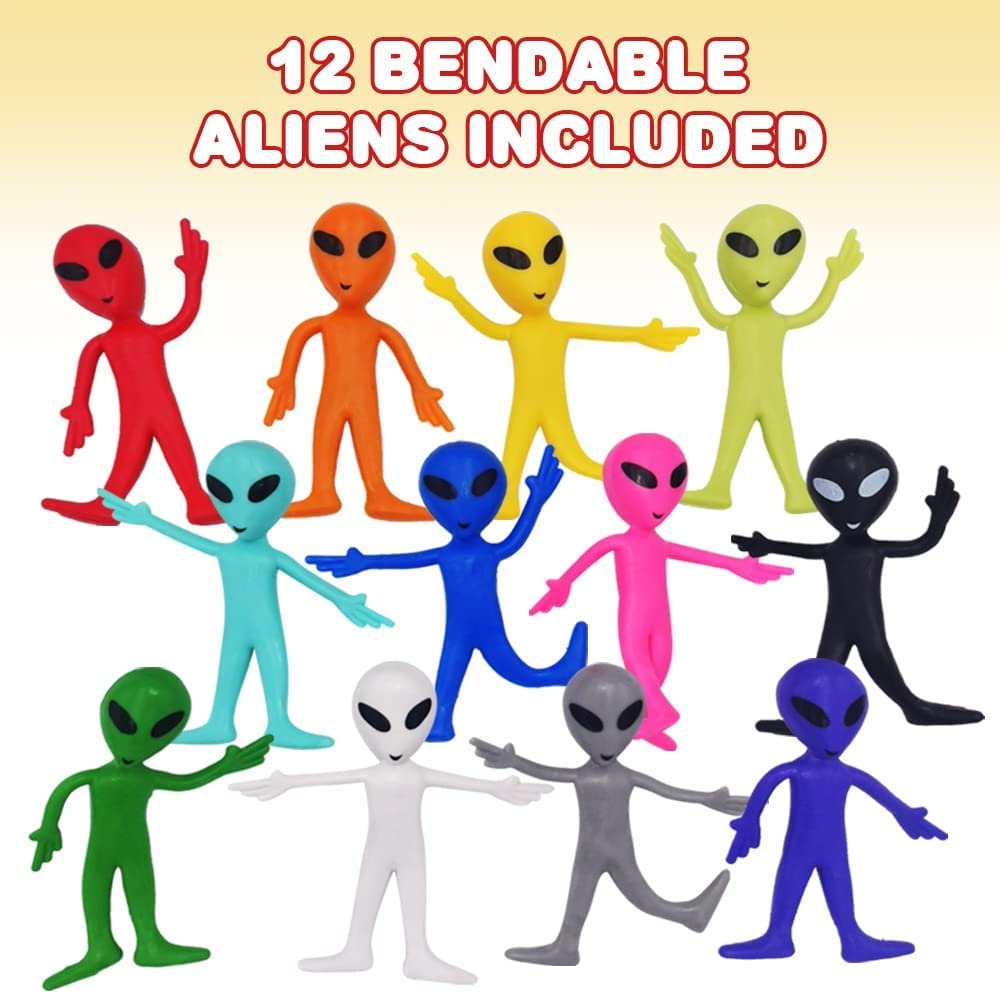 ArtCreativity Bendable Alien Figures, Set of 12, Bendable Alien Toys for Kids, Alien Party Favors for Boys and Girls, Stress Relief Fidget Toys for Kids, Goodie Bag Stuffers, and Pinata Fillers