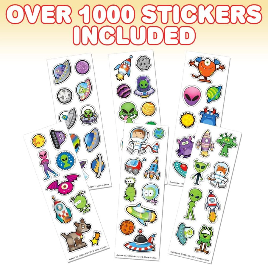 ArtCreativity Alien Stickers Assortment, 100 Sticker Sheets with Over 1000 Space Stickers for Kids, Unique Arts and Crafts Supplies, Outer Space Birthday Party Favors, Galaxy Goodie Bag Fillers