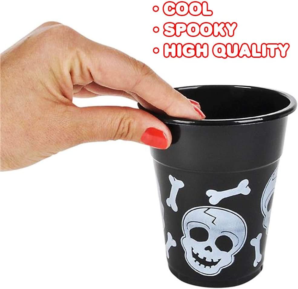 ArtCreativity 16oz Skull Disposable Party Cups, Set of 50, Plastic Party Cups for Halloween or Pirate Events, Spooky Skull and Bones Design, Fun Pirate Party Supplies, Black and White