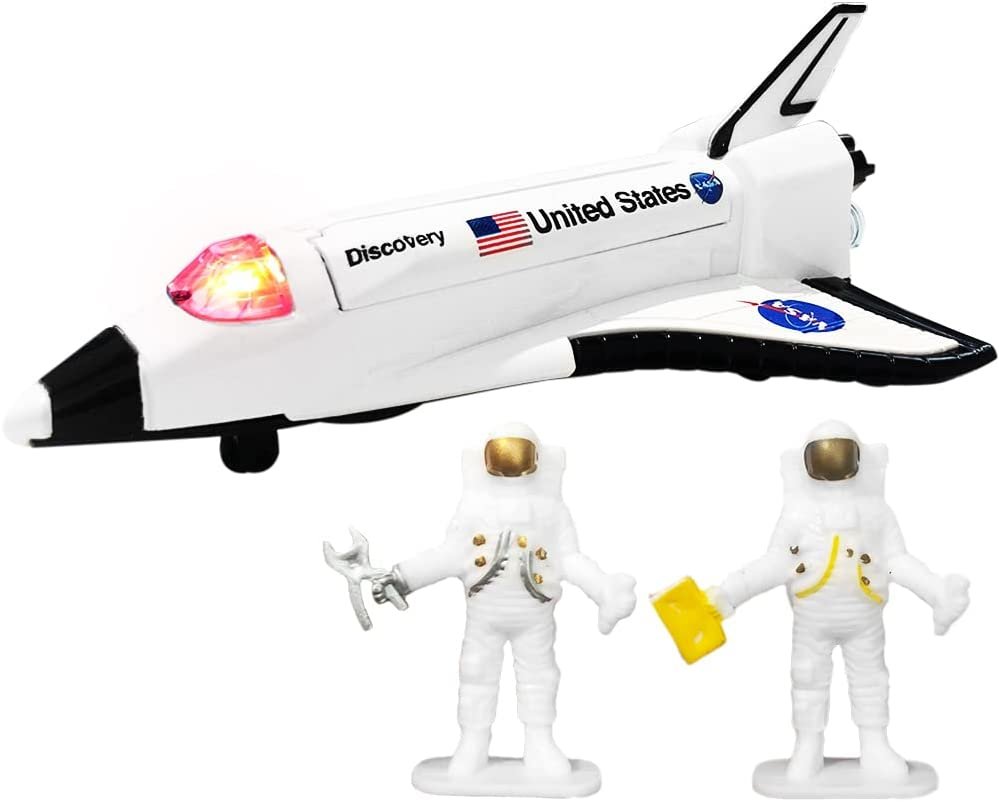 ArtCreativity Space Shuttle Toy Set with 2 Astronaut Figurines, Cool Space Toys for Kids-Diecast Metal Shuttle with Lights, Sounds and Pullback Motion, Best Space-Themed Gifts for Boys and Girls