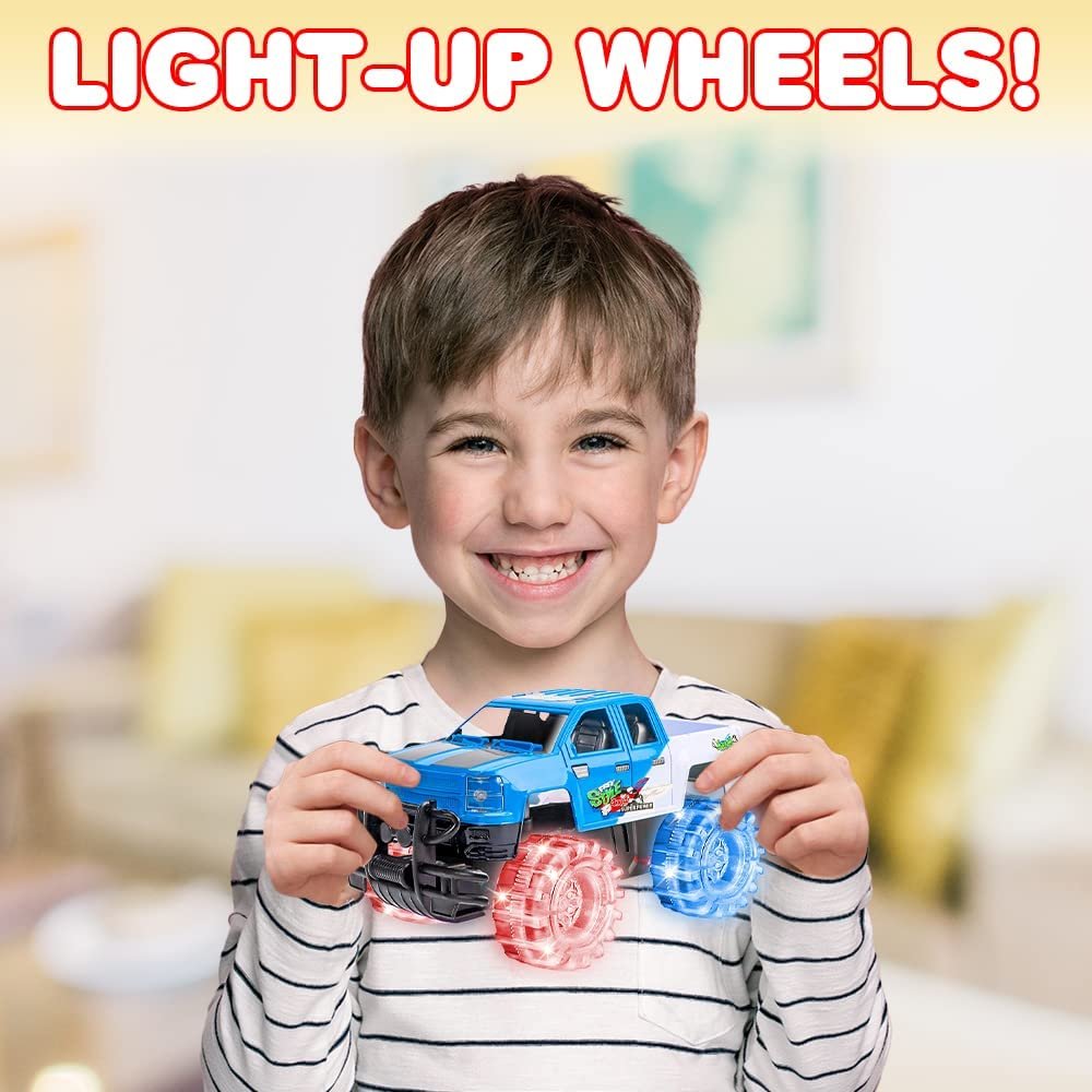 ArtCreativity Light Up Blue & White Monster Truck, 1 Piece, 8 Inch Monster Truck Toy with Flashing LED Tires & Batteries, Push n Go Car Toys for Kids, Fun Gift for Boys & Girls Ages 3 & Up…