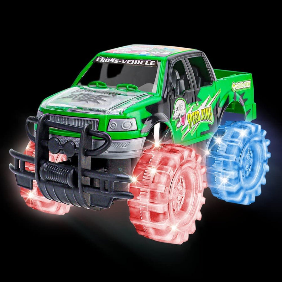 ArtCreativity Light Up Green Monster Truck, 1 Piece, 8 Inch Toy Monster Truck with Flashing LED Tires and Batteries, Push n Go Car Toys for Kids, Fun Gift for Boys and Girls Ages 3 and Up…