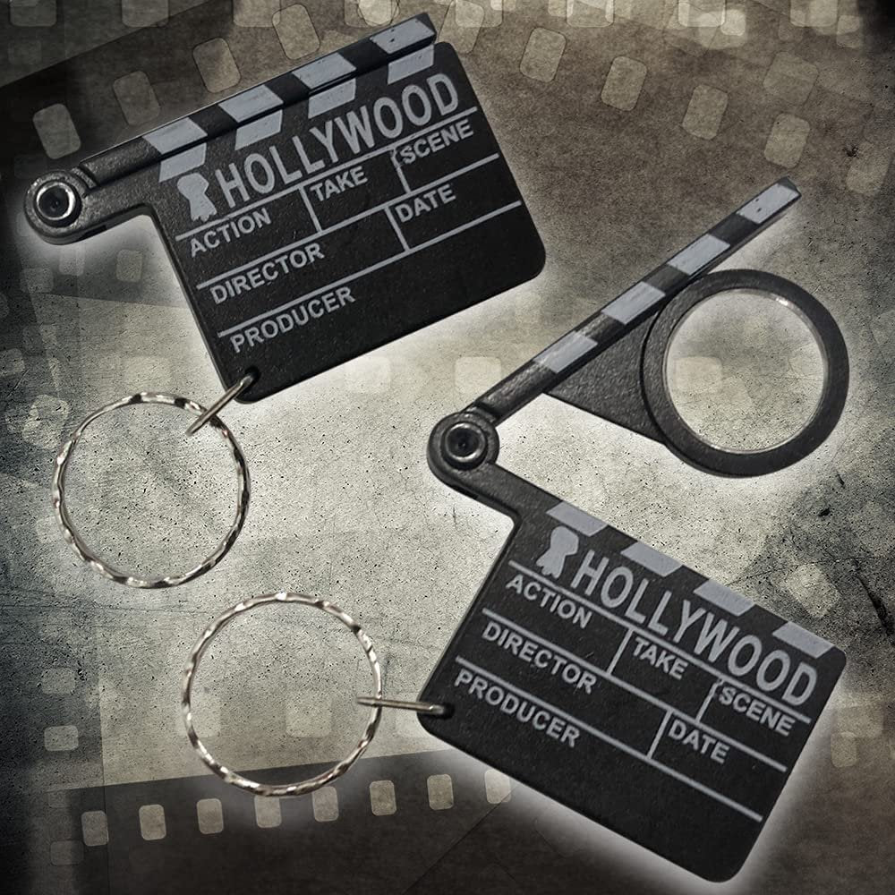 ArtCreativity Hollywood Clapboard Keychains, Set of 12, Lift Clapper to Reveal Magnifying Glass, Accessories for Keys, Backpack, or Pocket Book, Birthday Party Favors, Carnival Party Favors for Kids