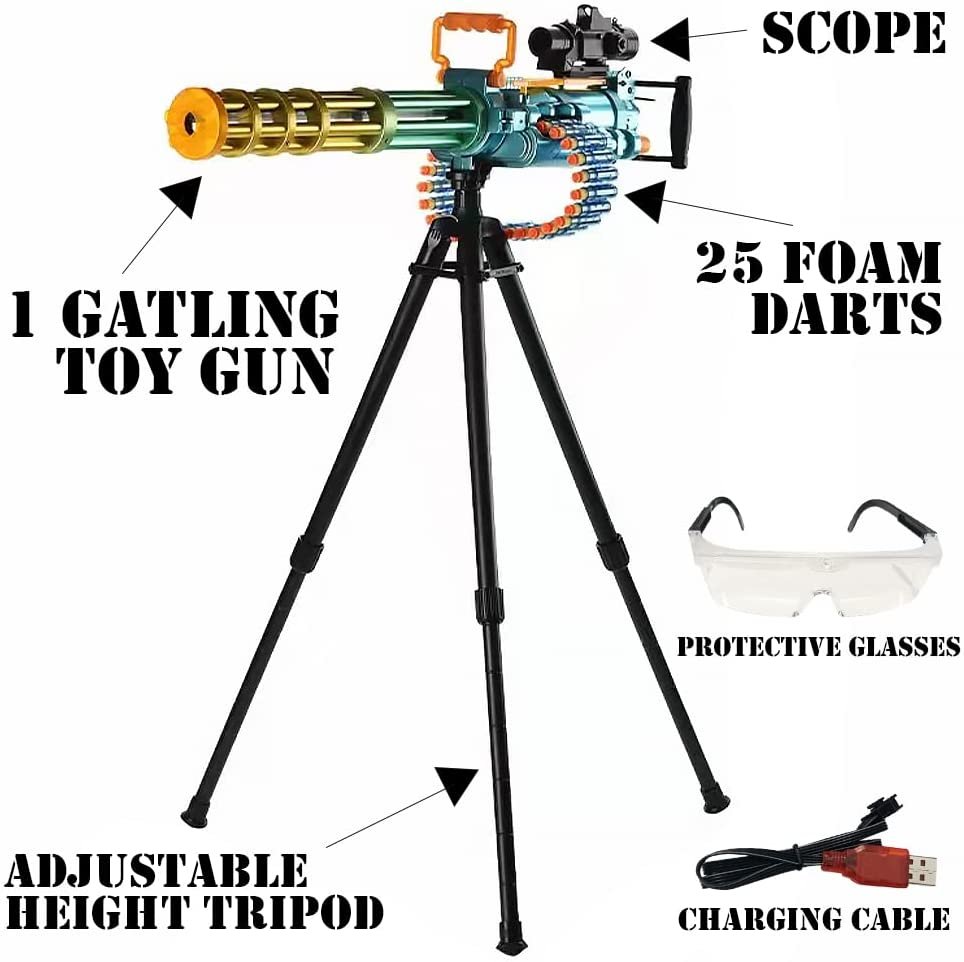 ArtCreativity Electronic Gatling Toy Gun for Kids, Rapid Toy Machine Gun with Foam Suction Darts and Accessories, Kids’ Revolving Toy Gun with Automatic and Manual Mode, Great Gift Idea