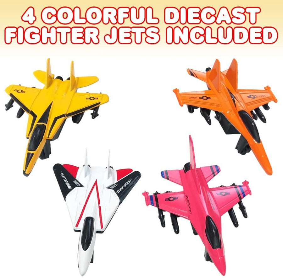 ArtCreativity Diecast Fighter Jet Toys, Set of 4, Military Airplane Toys for Kids with Pullback Action, Colorful Air Force Toys, Great Birthday Gift, Army Party Favors, and Room Decorations
