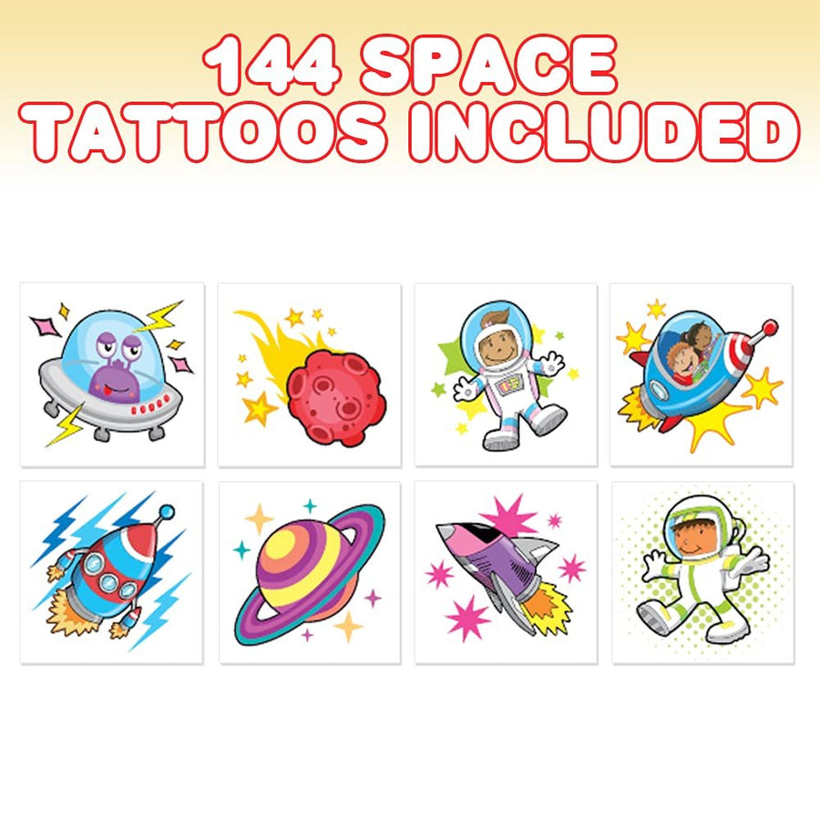 ArtCreativity Space Temporary Tattoos for Kids - Bulk Pack of 144 Tattoos in Assorted Designs, Non-Toxic 2 Inch Tats, Birthday Party Favors, Goodie Bag Fillers, Non-Candy Halloween Treats