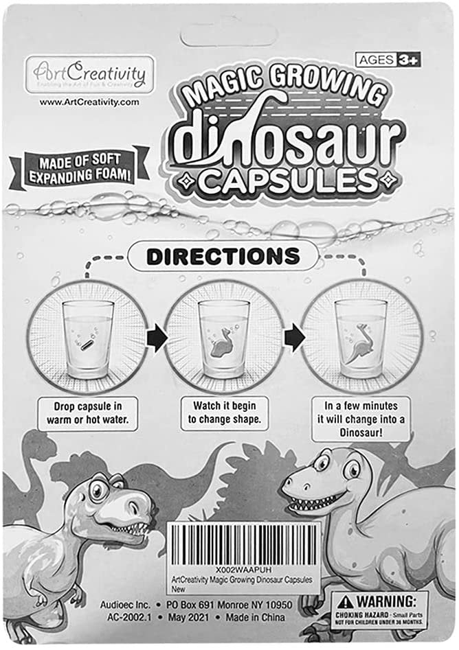 ArtCreativity Magic Growing Dinosaur Capsules, 2 Packs with 12 Expanding Dino Capsules Each, Grow in Water, Cute Color and Design Variety, Kids’ Birthday Party Favors, Contest Prize or Gift Idea