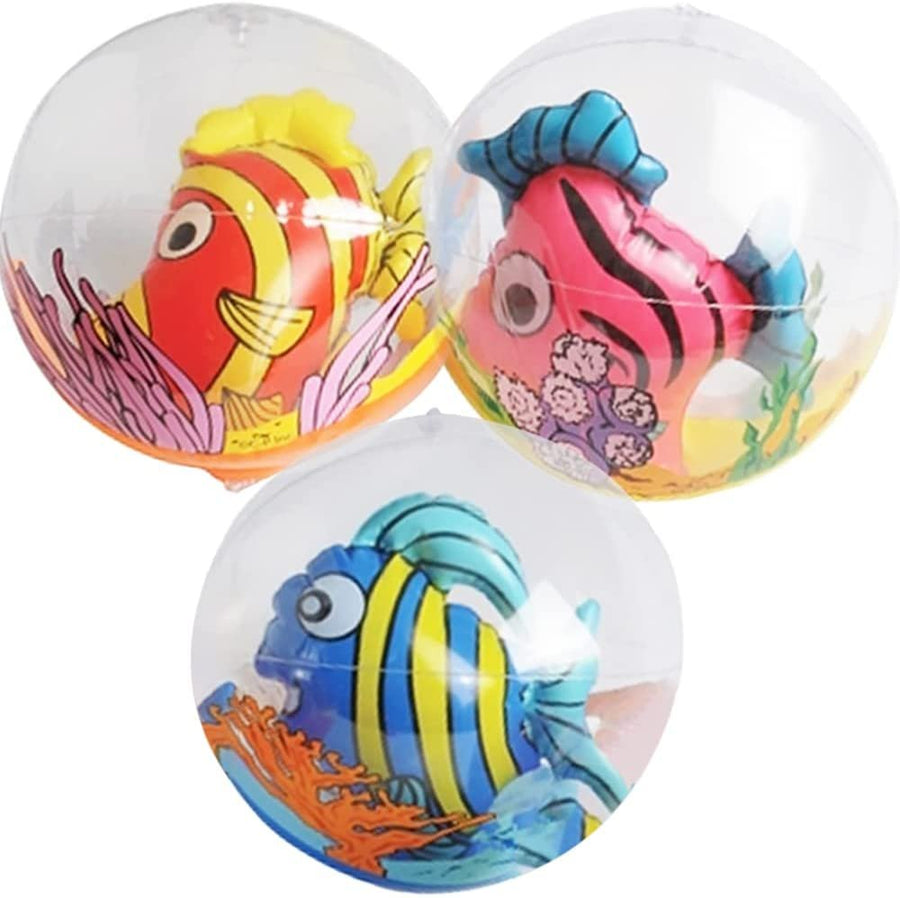 ArtCreativity 3D Fish Beach Balls for Kids, Set of 3, Clear Balls with Colorful Fish Inside, Inflatable Swimming Pool Toys and Aquatic Party Decorations, Underwater Party Supplies and Favors