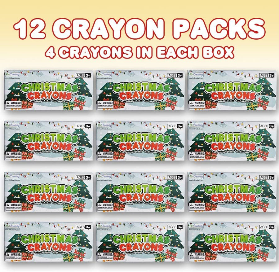 ArtCreativity Christmas Crayons Set for Kids, 12 Boxes, Each Box with 4 Crayons, Full Size Crayons Party Favor Bundle, Perfect for Classroom Goodie Bags, Fun Holiday Stocking Stuffers