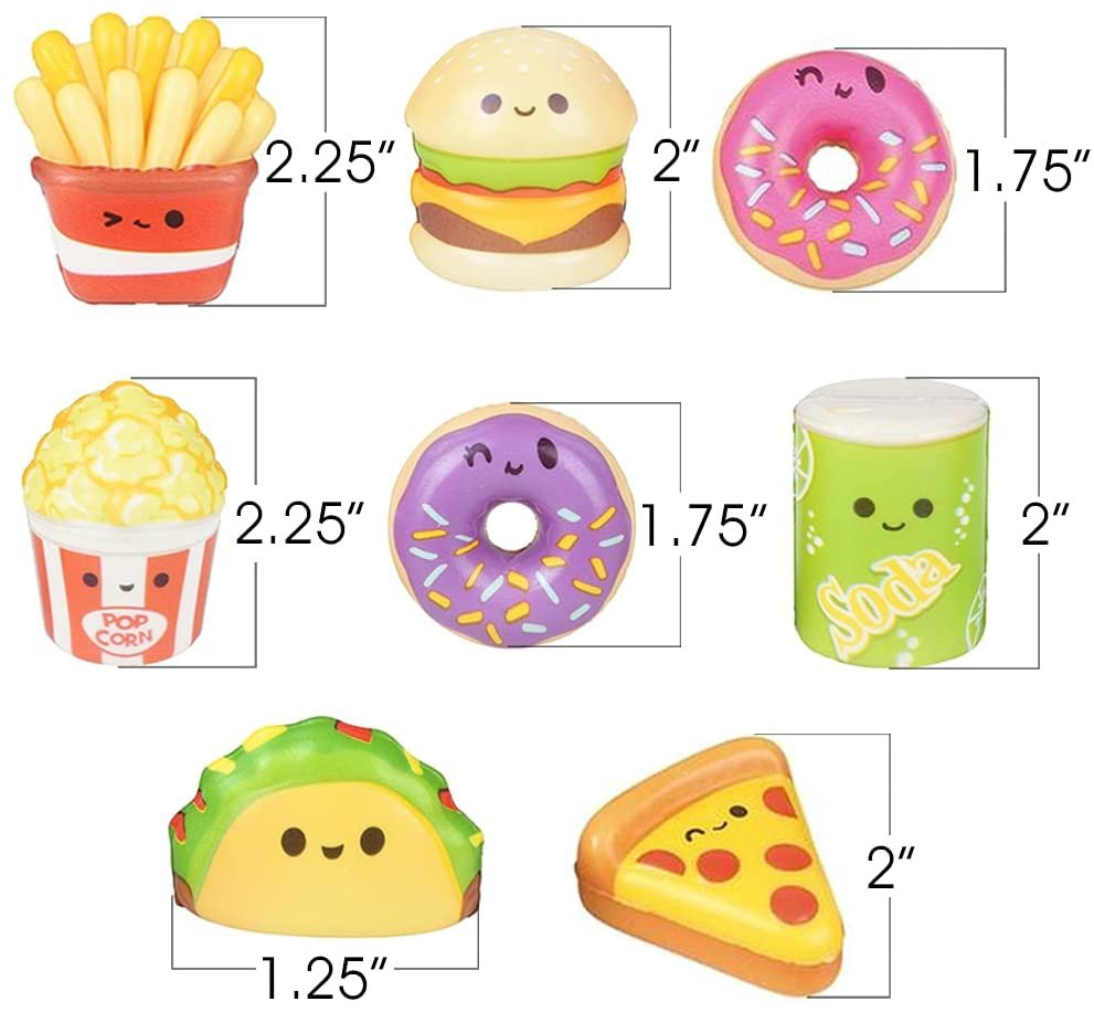 ArtCreativity Mini Squish Fast Food Toys, Set of 8, Slow-Rise Stress Relief Toys for Kids in Assorted Food Designs, Mini Fidget Toys for Sensory Play, Party Favors, Goodie Bag Fillers for Boys & Girls