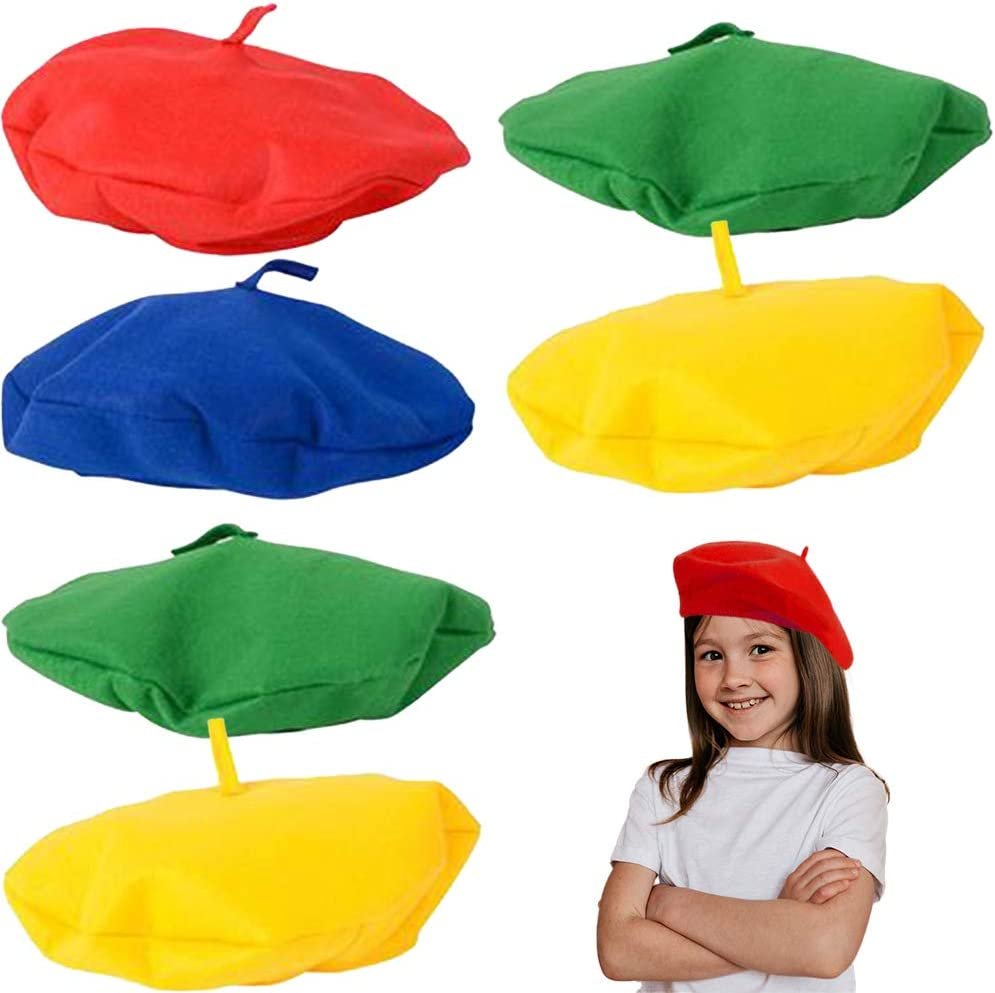ArtCreativity Color Berets for Kids and Adults, Set of 12, French Hats with Velvety Textured Fabric, Painter Costume Prop for Halloween, Dress Up Parties, and Photo Booth, 4 Colors