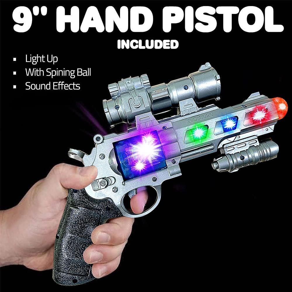 ArtCreativity Light Up Space Blaster Toy Gun for Kids, Super Ray Gun Blaster with Colorful Flashing LEDs and Sound, 9 Inch Hand Pistol with Batteries Included, Really Cool Play Gun for Boys and Girls