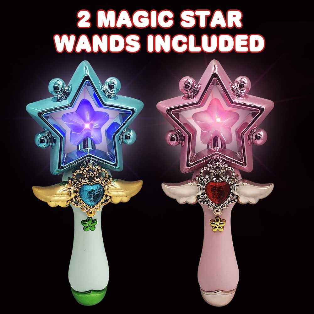 ArtCreativity 8 Inch Light Up Magic Star Wand, Set of 2, Cute Princess Wands with Flashing LED Effect & Magical Sounds, Batteries Included, Pretend Play Prop, Best Birthday Gift, Party Favor for Kids