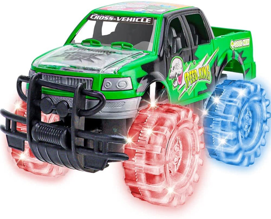 ArtCreativity Light Up Green Monster Truck, 1 Piece, 8 Inch Toy Monster Truck with Flashing LED Tires and Batteries, Push n Go Car Toys for Kids, Fun Gift for Boys and Girls Ages 3 and Up…