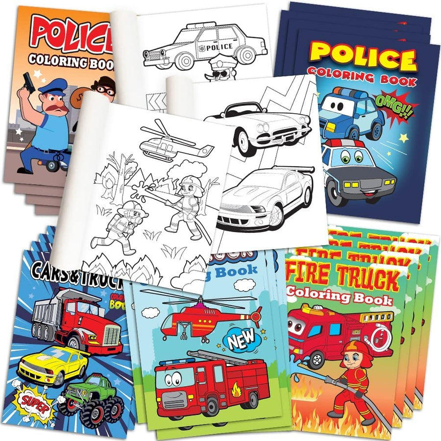 ArtCreativity Police & Firefighter Coloring Books for Kids, Bulk Set of 20, 5 x 7 Inch Small Color Booklets in Assorted Designs, Fun Birthday Party Favors, Educational Art Gifts for Boys and Girls