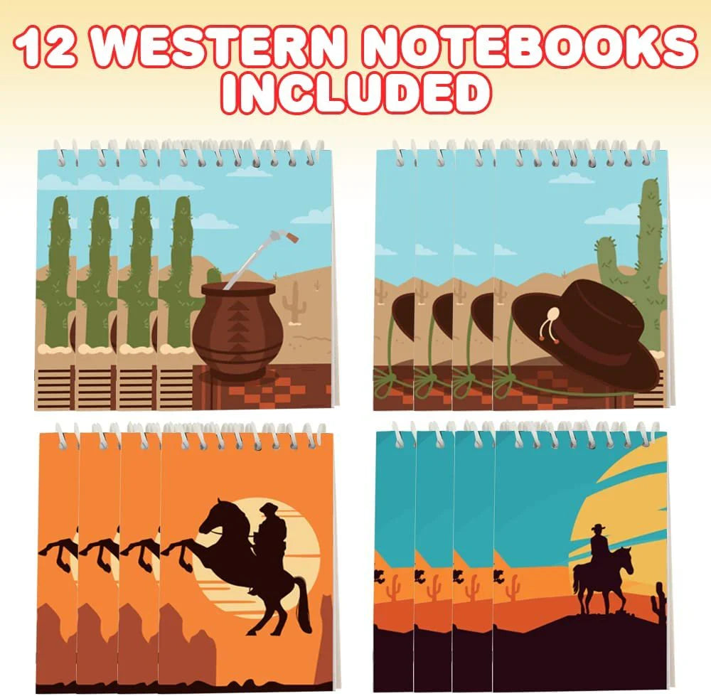 ArtCreativity Mini Western Notebooks, Pack of 12, Small Spiral Notepads with Cowboy-Themed Covers, Cute Stationery Supplies for School & Office, Fun Birthday Party Favors, Goodie Bag Fillers for Kids