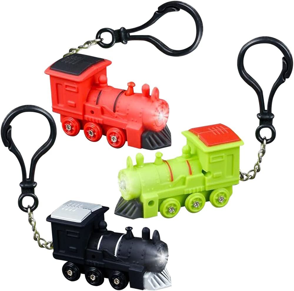 ArtCreativity Light-Up Train Backpack Clips with LEDs and Sounds, Set of 3, Fun Bag Accessories for Kids and Adults, Unique Back to School Supplies, Train Birthday Party Favors for Boys and Girls