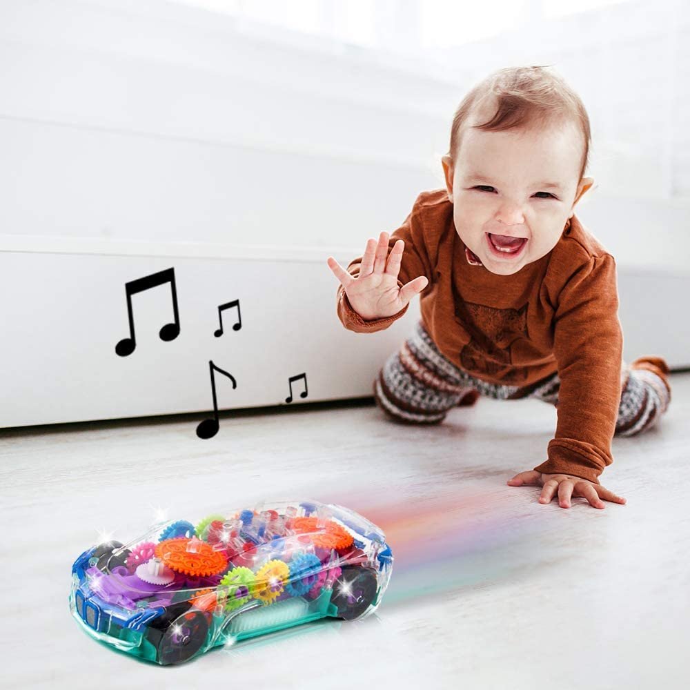 ArtCreativity Light Up Transparent Car Toy for Kids, 1PC, Bump and Go Toy Car with Colorful Moving Gears, Music, and LED Effects, Fun Educational Toy for Kids, Great Birthday Gift Idea