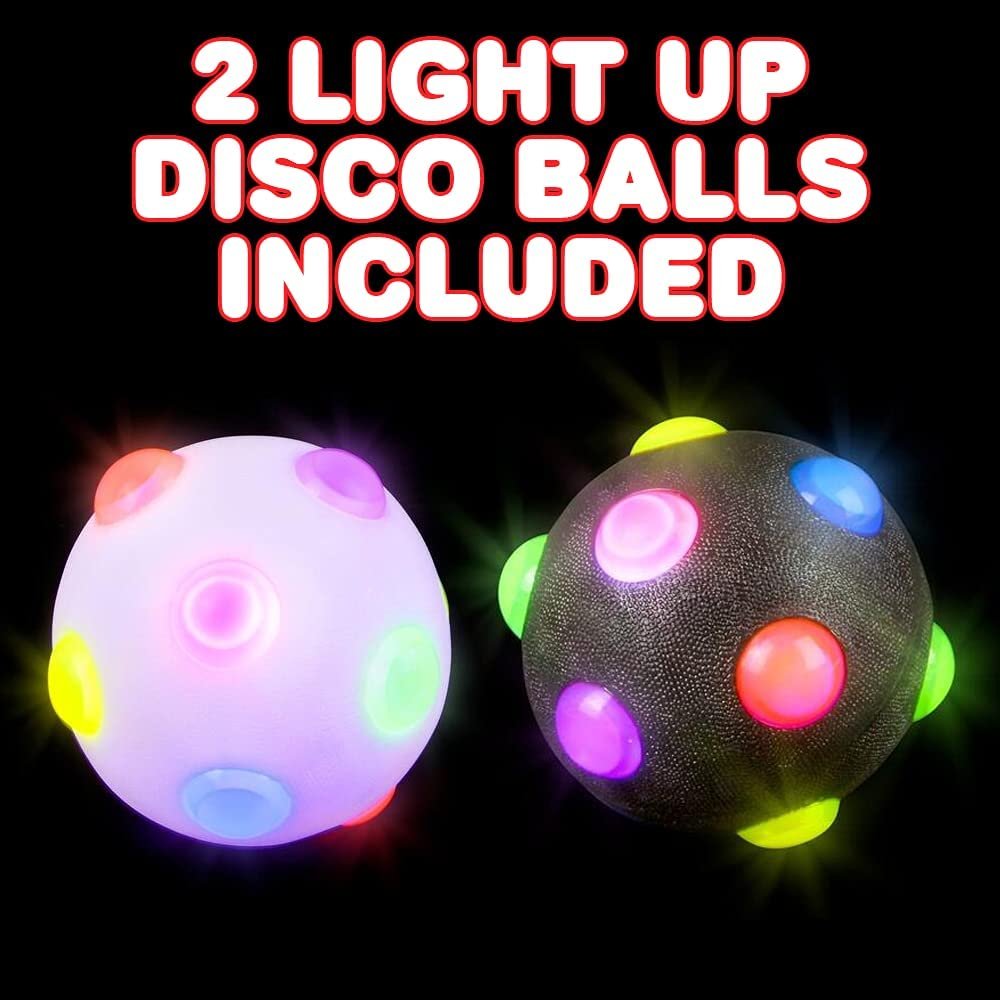 ArtCreativity Light Up Disco Balls, Set of 2, Rubber Balls for Kids with Flashing LEDs, Light Up on Impact, LED Toys for Boys and Girls, Stress Balls for Kids, Fun Birthday Party Favors