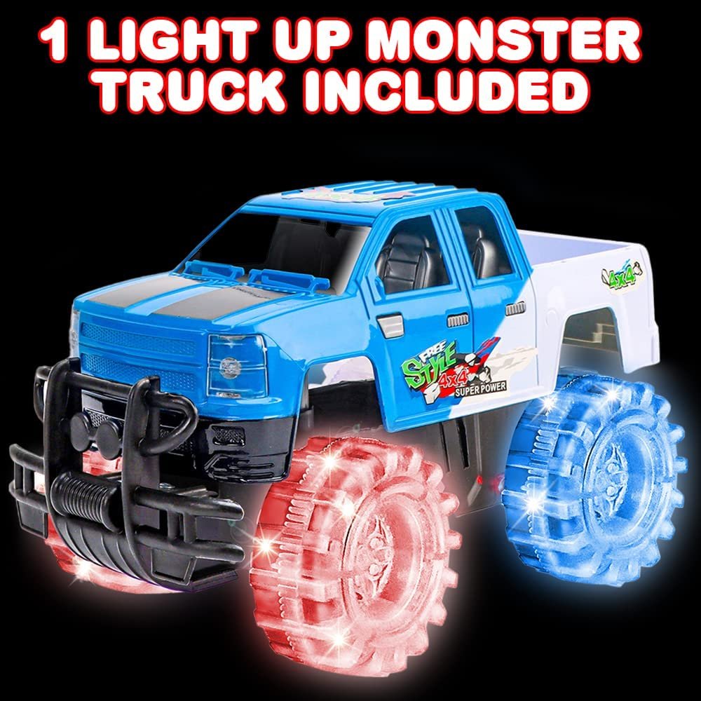 ArtCreativity Light Up Blue & White Monster Truck, 1 Piece, 8 Inch Monster Truck Toy with Flashing LED Tires & Batteries, Push n Go Car Toys for Kids, Fun Gift for Boys & Girls Ages 3 & Up…