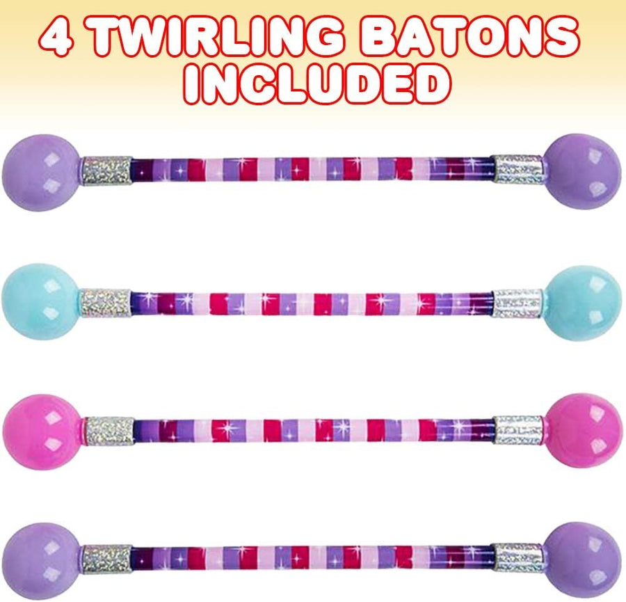 Plastic 16” Inch Twirl Batons Set of 4 in Assorted Color Blue, Pink & Purple for Kids Age 3+, Great Gift for Birthday & Holiday, Party Favor, Marching Bands Sport Games and Parades