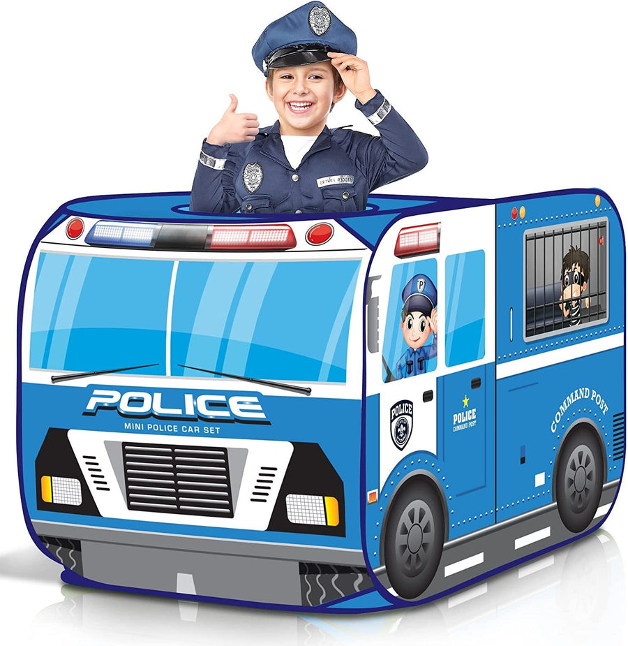 Police Car Tent with Carry Bag, Pop Up Indoor Tent for Kids, Police Officer Indoor Playhouse with 2 Openings, Flat-Folding Kids Play Tent for Compact Storage, 43.5 x 28 x 26.5 Inches