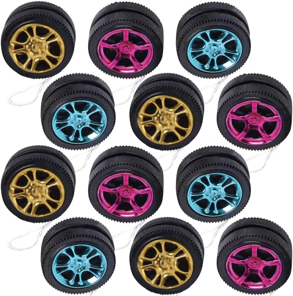 ArtCreativity Mini Designer Wheel Yoyos for Kids, Pack of 12, Plastic Yo-Yo Toys in Assorted Colors, Birthday Party Favors, Goodie Bag Fillers, Holiday Stocking Stuffers, Classroom Prizes