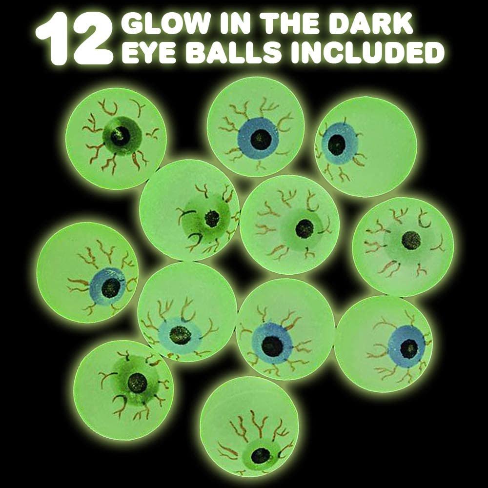 ArtCreativity Glow in the Dark Eye Bouncing Balls - Bulk Pack of 12 – 1.25 Inch High Bounce Bouncy Balls for Kids, Glowing Party Favors and Goodie Bag Fillers for Boys and Girls