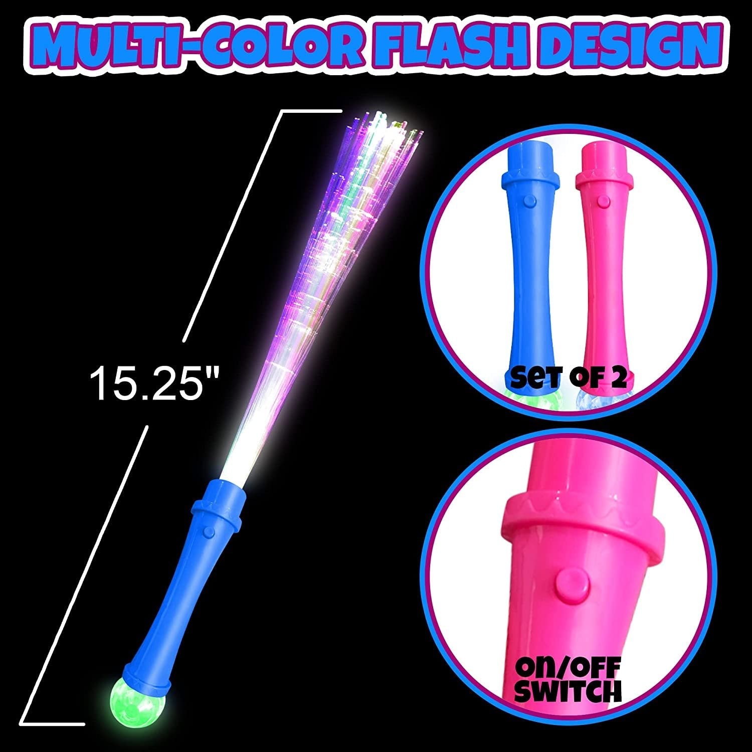 ArtCreativity Flashing Magic Ball Fiber Optic Wand, Set of 2, Light Up Pink and Blue LED Toy Wands for Kids with Batteries Included, Fun Light-Up Birthday Party Favors, Goodie Bag Fillers