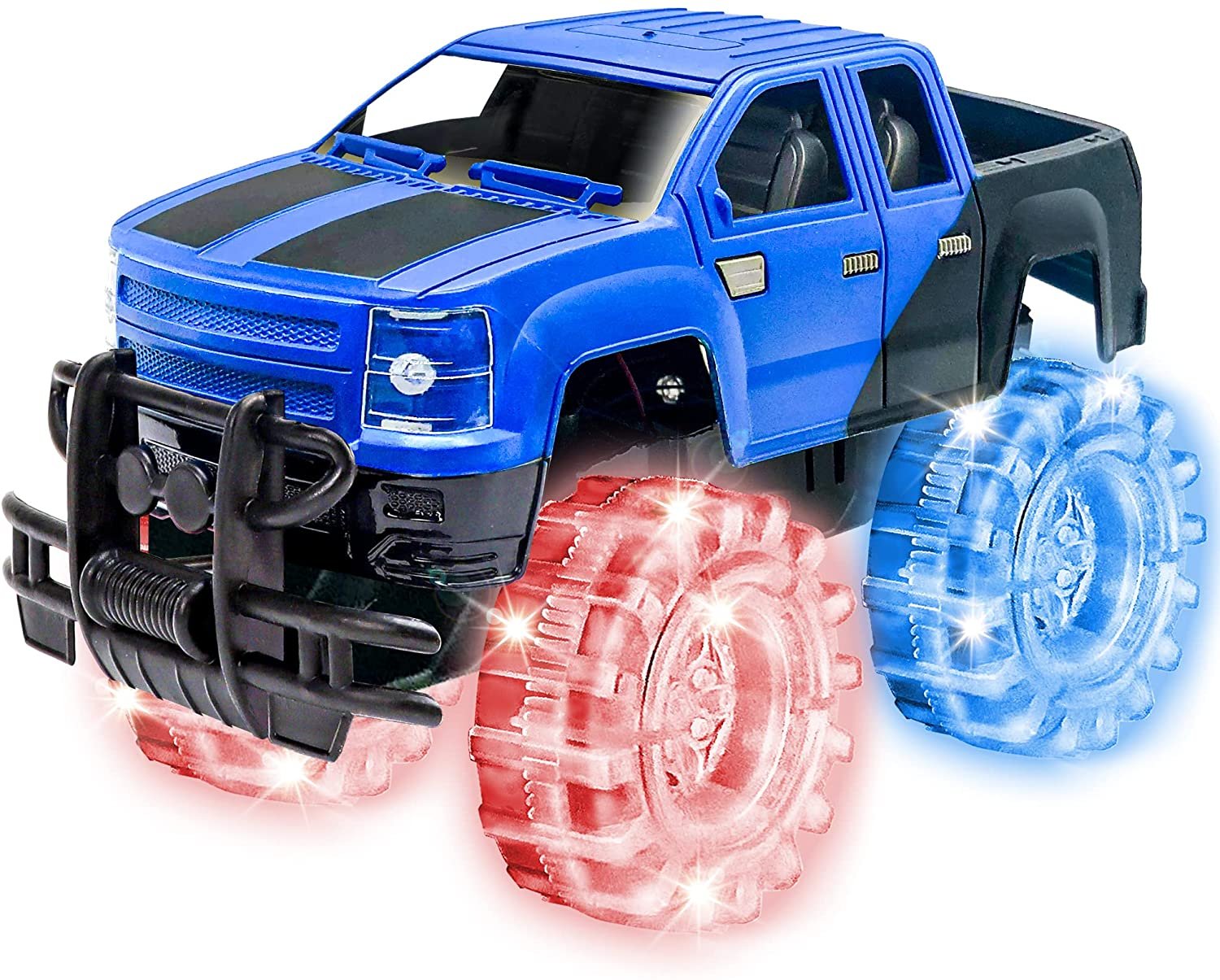 ArtCreativity Light Up Blue & Black Monster Truck, 1 Piece, 8 Inch Toy Monster Truck with Flashing LED Tires & Batteries, Push n Go Car Toys for Kids, Fun Gift for Boys & Girls Ages 3 & Up