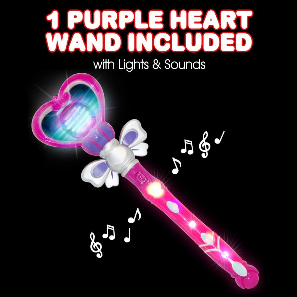 ArtCreativity Valentines Day Purple Light Up Heart Toy Wand with Sound, 13.5 Inch Wand Toy with Spinning LEDs and Sound Effects, Valentine Toys, LED Wand for Kids, Valentines Day Gifts for Kids
