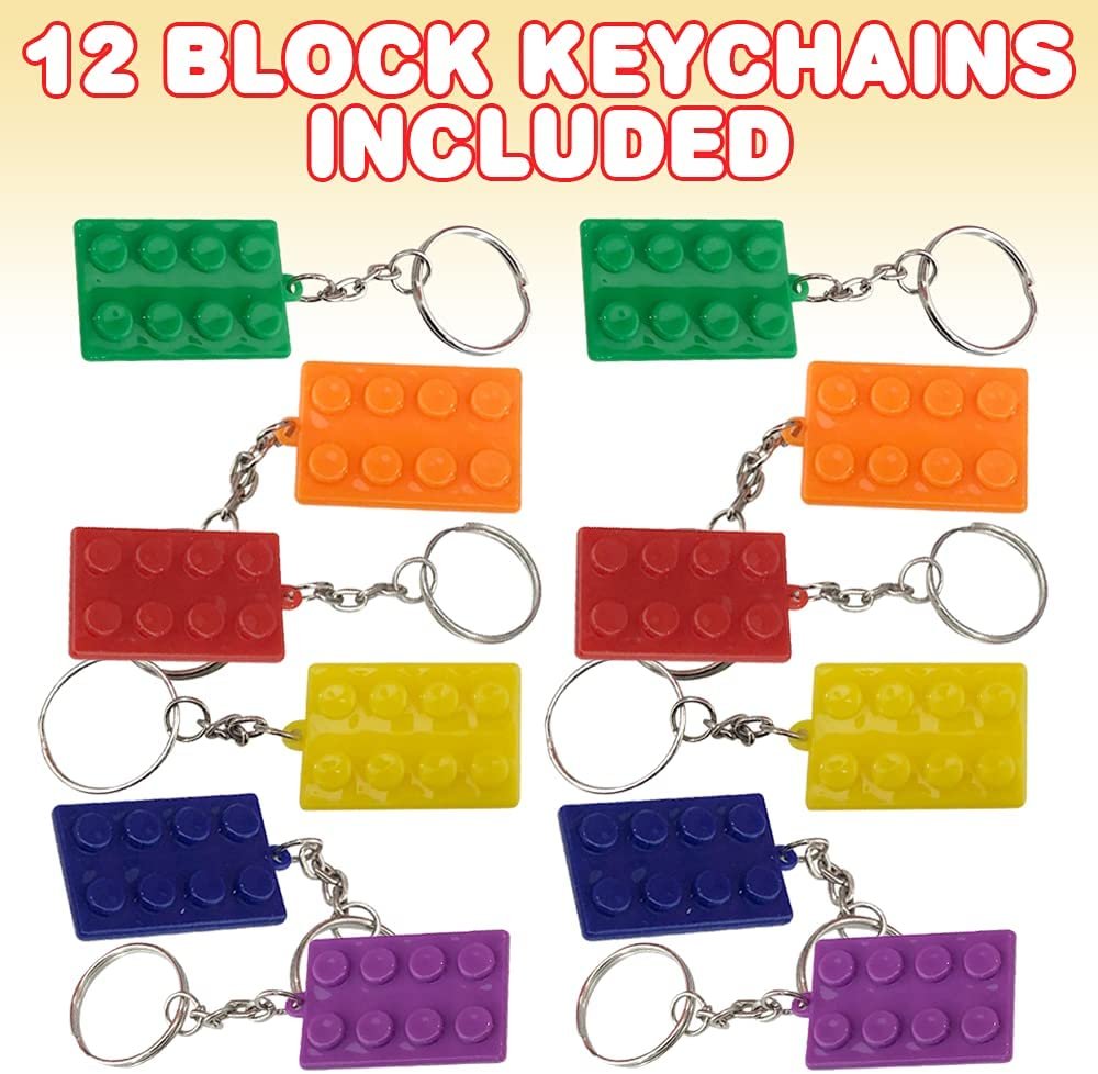 ArtCreativity Building Block Keychains, Set of 12, Fun Key Chains for Backpack, Purse, Luggage, or Pocket Book, Birthday Party Favors, Carnival Party Favors for Kids, Great Giveaways