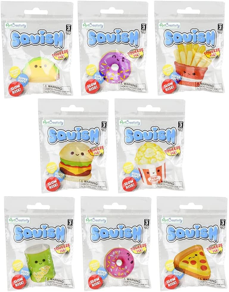 ArtCreativity Mini Squish Fast Food Toys, Set of 8, Slow-Rise Stress Relief Toys for Kids in Assorted Food Designs, Mini Fidget Toys for Sensory Play, Party Favors, Goodie Bag Fillers for Boys & Girls