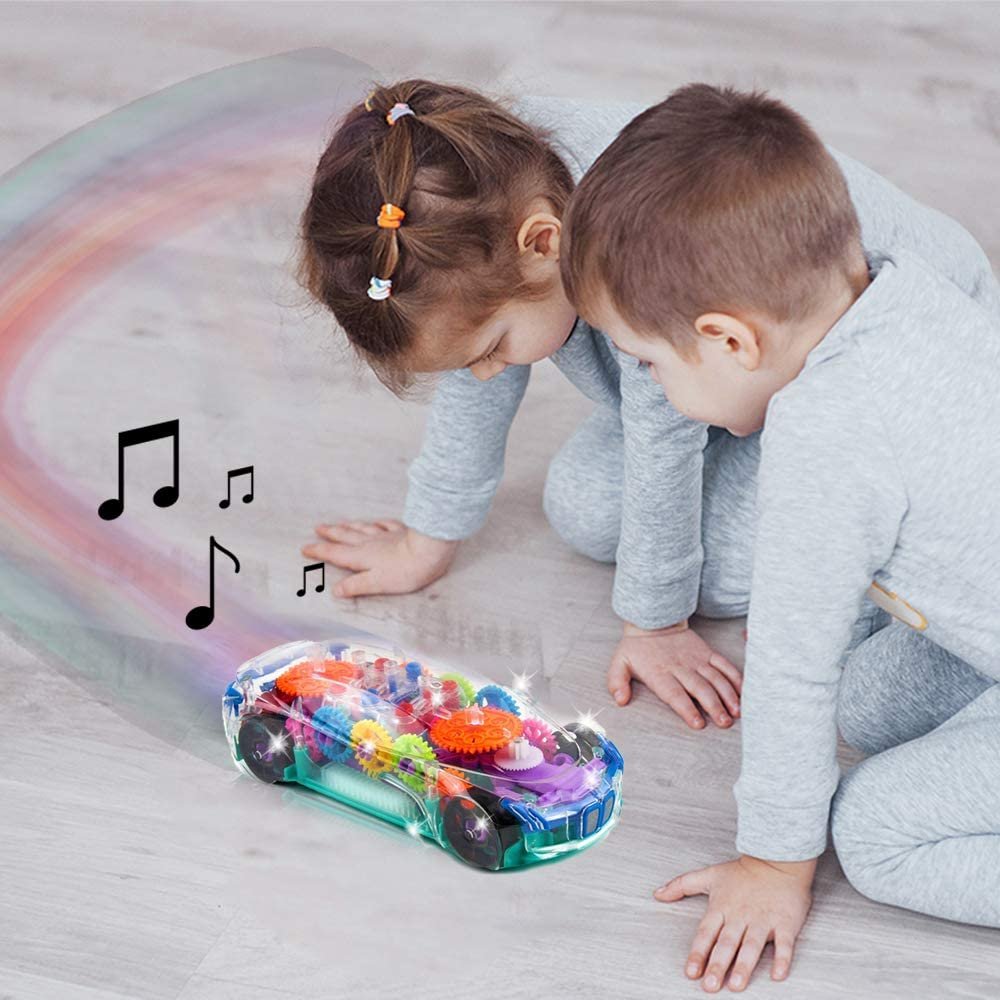 ArtCreativity Light Up Transparent Car Toy for Kids, 1PC, Bump and Go Toy Car with Colorful Moving Gears, Music, and LED Effects, Fun Educational Toy for Kids, Great Birthday Gift Idea