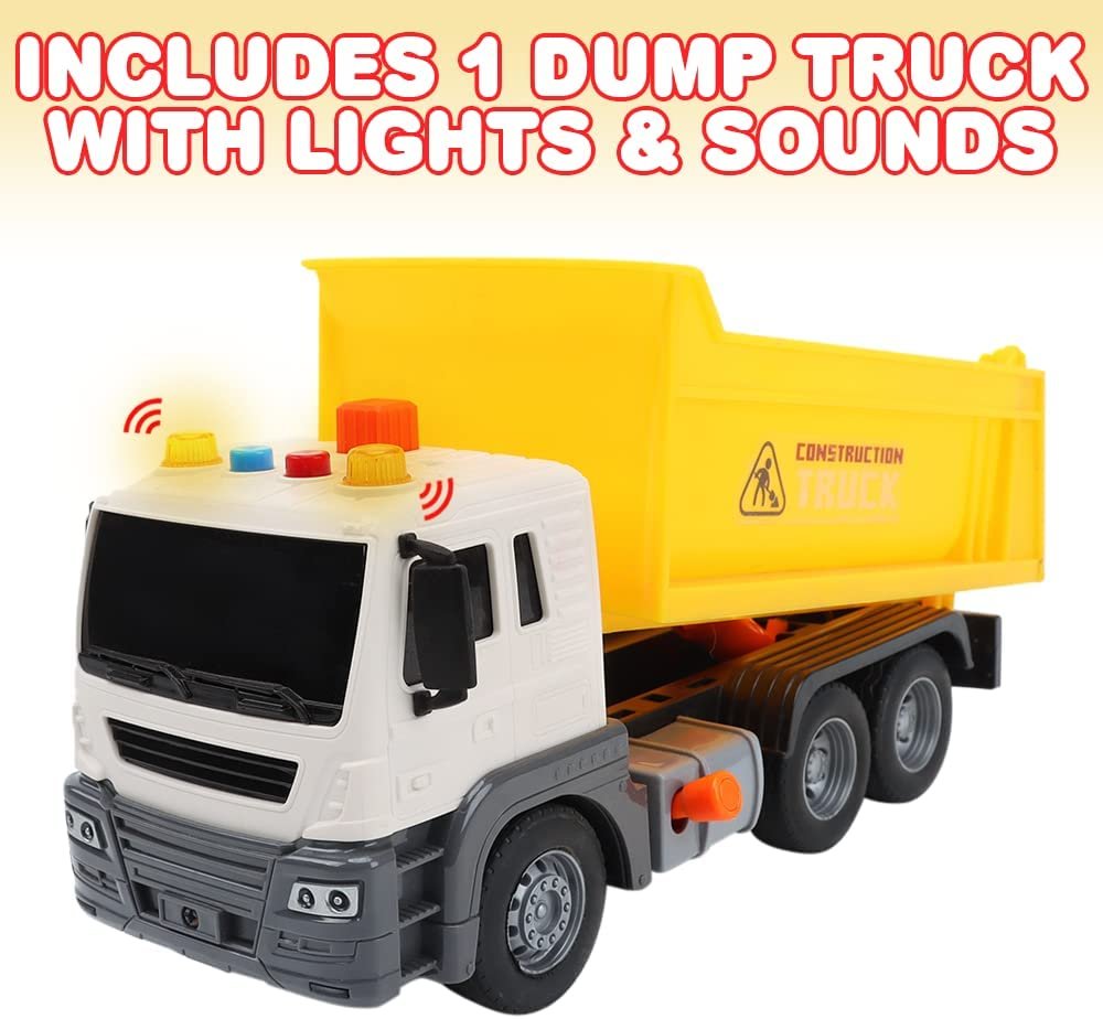 ArtCreativity Light Up Dump Truck Toy, Kids’ Construction Toy with Movable Parts, LEDs, and Sound Effects, Push and Go Construction Vehicle Toys for Kids, Dump Truck Toys for Boys and Girls