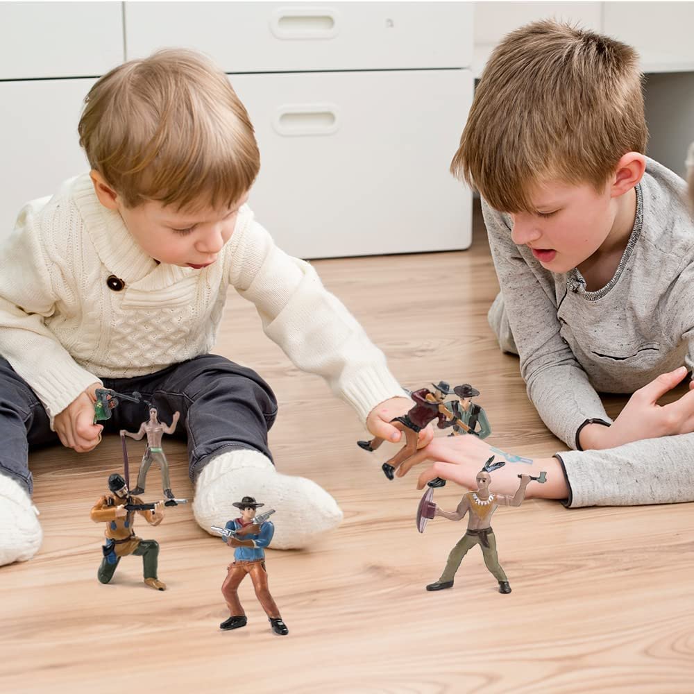ArtCreativity Cowboy and Indian Action Figures, Set of 12, Free-Standing Cowboys and Indians Toys with Realistic Details, Western Party Decorations and Cake Toppers, Western Party Favors for Kids