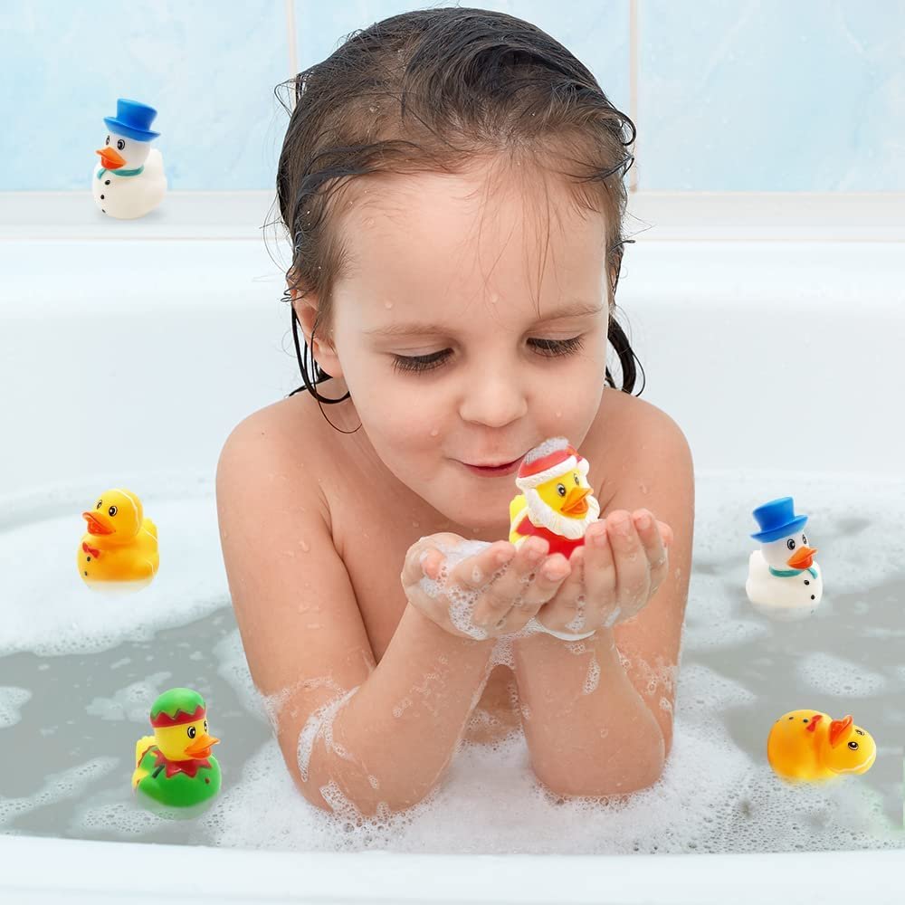 ArtCreativity Christmas Rubber Duckies for Kids, Pack of 12, Xmas Themed Duck Bathtub Pool Toys, Fun Carnival and Christmas Party Supplies, Birthday Party Favors for Boys and Girls