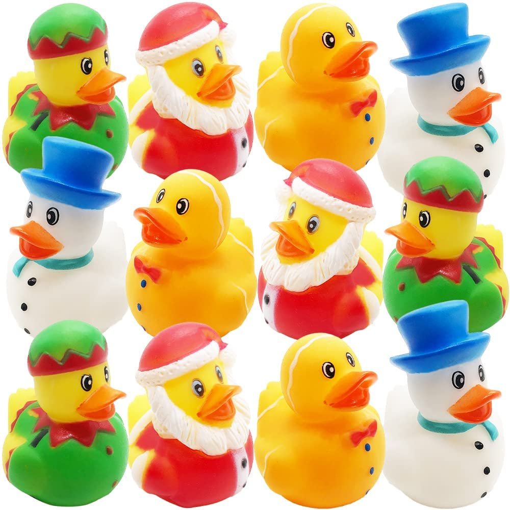 ArtCreativity Christmas Rubber Duckies for Kids, Pack of 12, Xmas Themed Duck Bathtub Pool Toys, Fun Carnival and Christmas Party Supplies, Birthday Party Favors for Boys and Girls