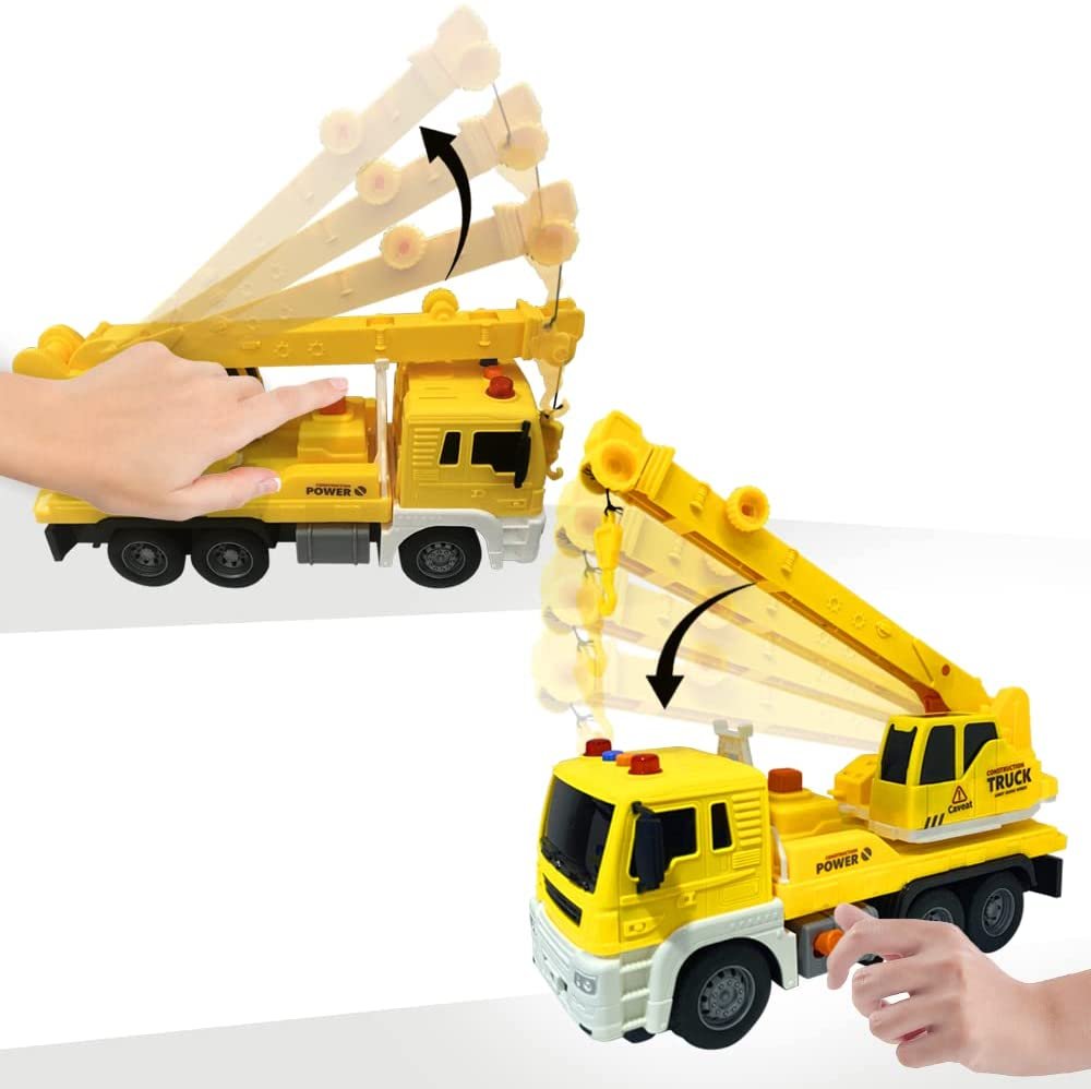 ArtCreativity Light Up Crane Truck Toy, Kids’ Construction Toy with a Movable Crane, LEDs, and Sound Effects, Push and Go Construction Vehicle Toys for Kids, Crane Toys for Boys and Girls