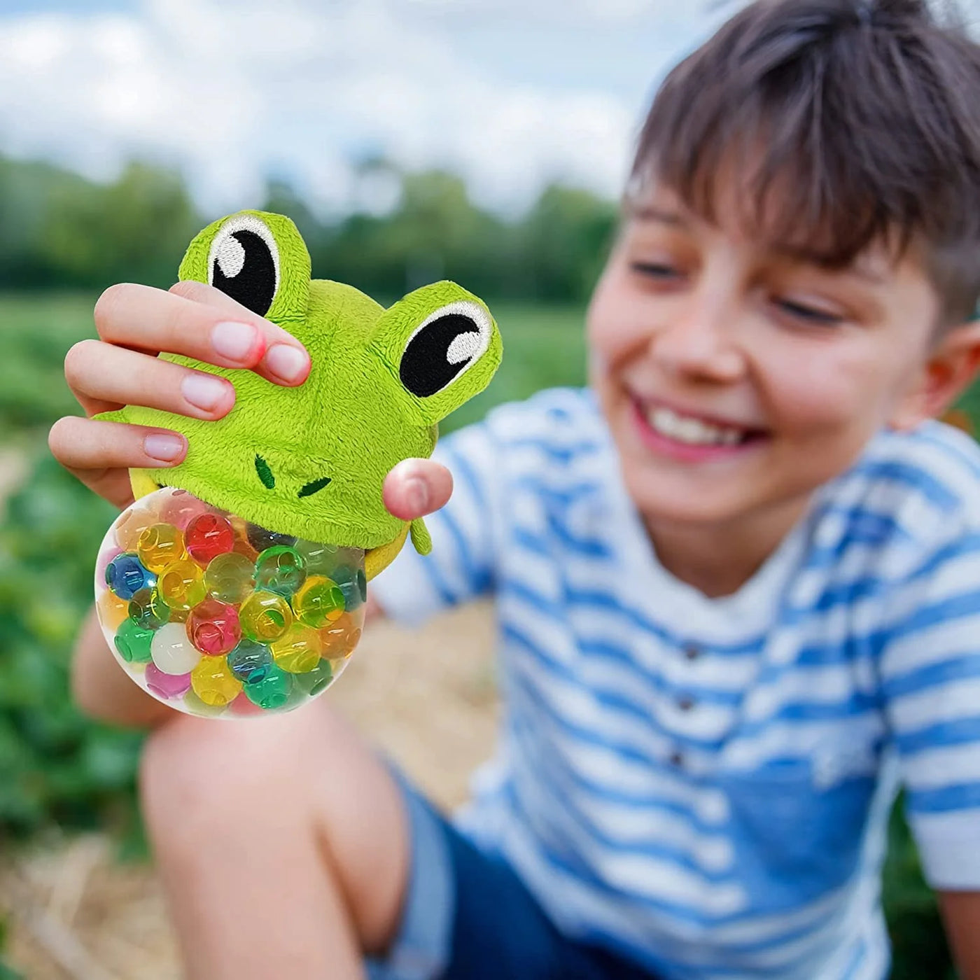 Plush Animal Toy with Squeezy Water Beads, Set of 2, Cute Stress Relief Sensory Toys for Boys and Girls, Zoo Safari Birthday Party Favors and Goodie Bag Fillers for Kids