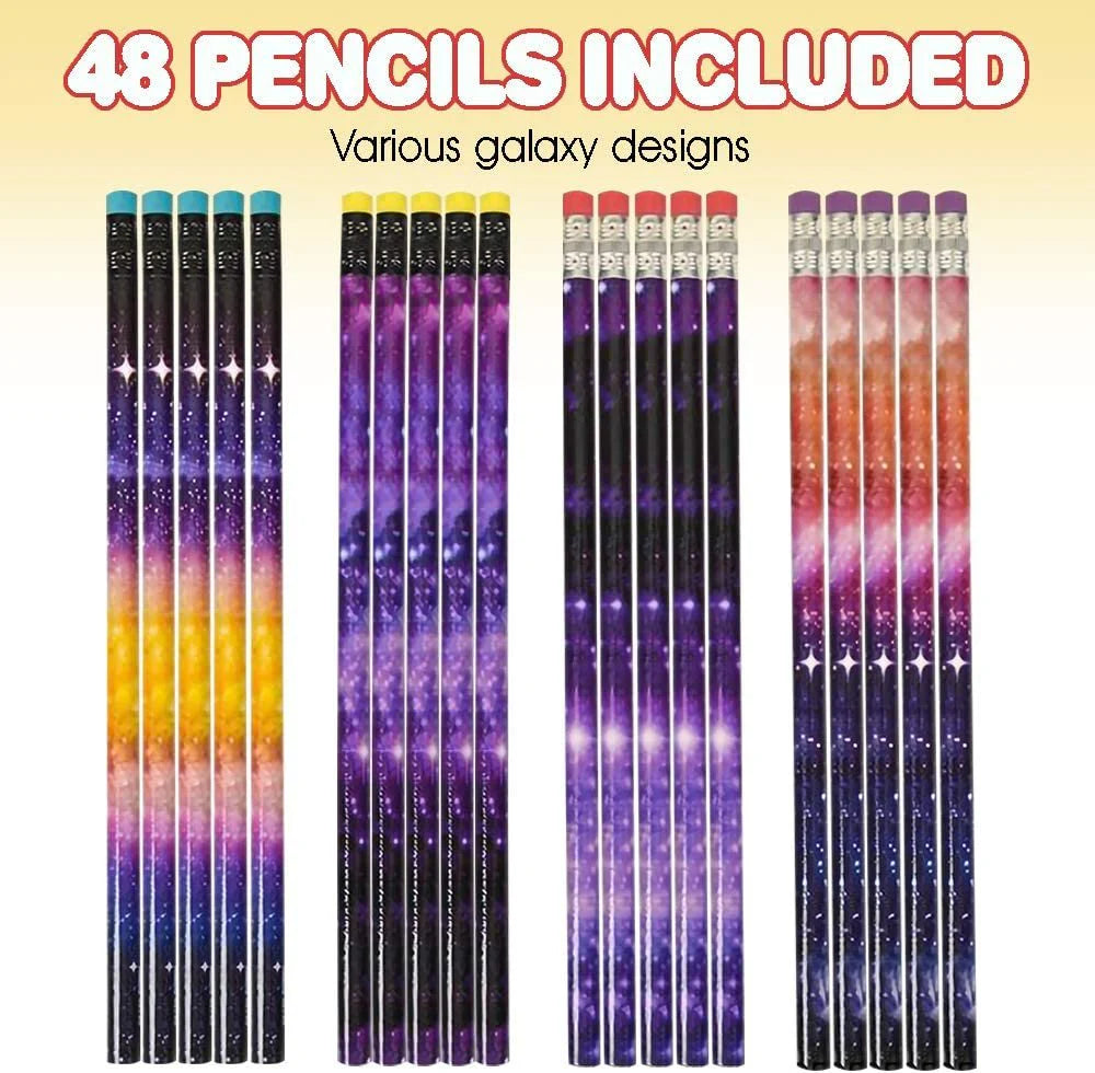 ArtCreativity Galaxy Pencils for Kids- Pack of 48- Assorted Outer Space Designs- Cute Writing Pencils with Durable Erasers, Teacher Supplies for Classrooms, Student Reward, Astronomy Party Favors