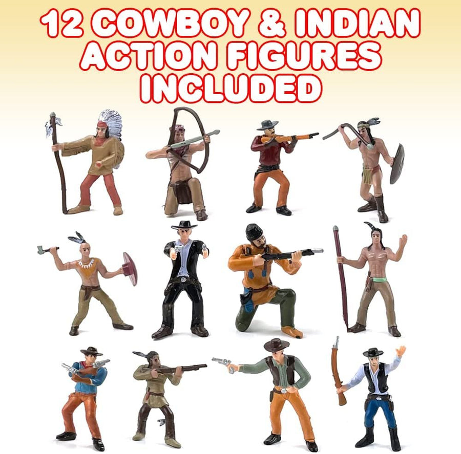ArtCreativity Cowboy and Indian Action Figures, Set of 12, Free-Standing Cowboys and Indians Toys with Realistic Details, Western Party Decorations and Cake Toppers, Western Party Favors for Kids