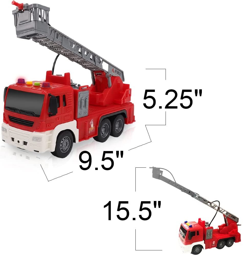 ArtCreativity Light Up Ladder Fire Truck, Red Firetruck Toys for Kids with Lights, Sounds, Water-Spraying Hose, and Extendable Ladder, Light-Up Push and Go Firefighter Toys for Kids, Great Gift Idea